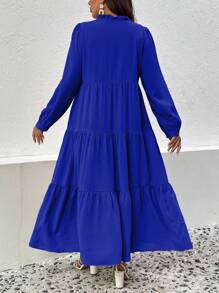 SHEIN LUNE Hơn Nút Nửa Xù Hoa Sen Váy Smock - Xanh đậm - Xem 2