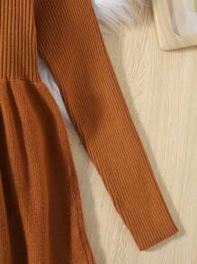 SHEIN 休閒羅紋針織純色女童（大）毛衣洋裝