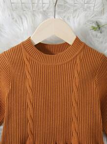 SHEIN 休閒羅紋針織純色女童（大）毛衣洋裝