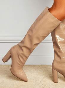 Đúng mốt Dày Giày cao gót Pointed Toe Giày lười Của phụ nữ Mùa Đông Giày ống - Màu Khaki - Xem 3