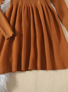 SHEIN 休閒羅紋針織純色女童（大）毛衣洋裝