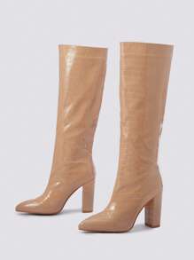 Đúng mốt Dày Giày cao gót Pointed Toe Giày lười Của phụ nữ Mùa Đông Giày ống - Màu Khaki - Xem 5