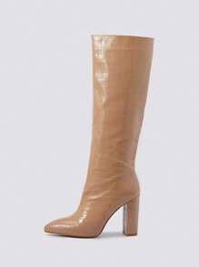 Đúng mốt Dày Giày cao gót Pointed Toe Giày lười Của phụ nữ Mùa Đông Giày ống - Màu Khaki - Xem 6