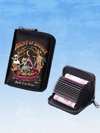 Threesuture 1 pieza Tarjetero con slogan con patrón de esqueleto