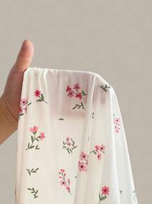 印花蕾絲邊前交叉睡衣套裝 - 白色 - 查看 6