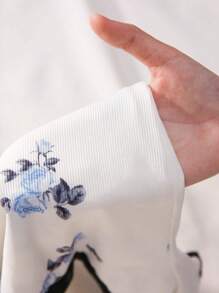 Floral Print Lace Trim Crisscross Front PJ Set - White - View 6