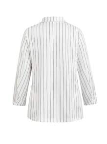 SHEIN Unity 大碼條紋印花雙排釦西裝外套 - 白色 - 查看 2