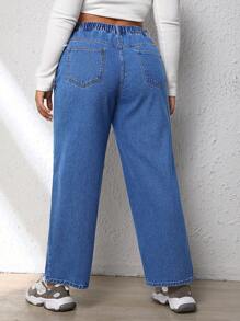 SHEIN EZwear Hơn In Khủng long Quần jean Mom Fit - Rửa nhẹ - Xem 2