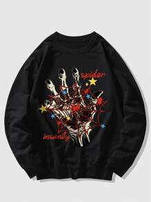 ROMWE MEN Goth Các bạn Lá thư Mạng nhện & Vẽ bằng tay Áo nỉ - màu đen - Xem 1