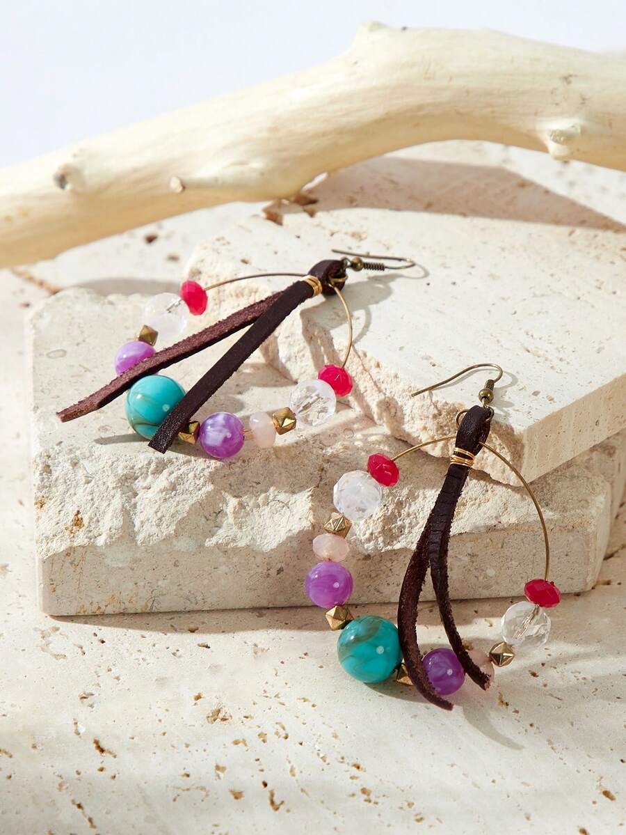 SHEIN VCAY 1對波西米亞復古風時尚耳環 - 彩色 - 查看 1