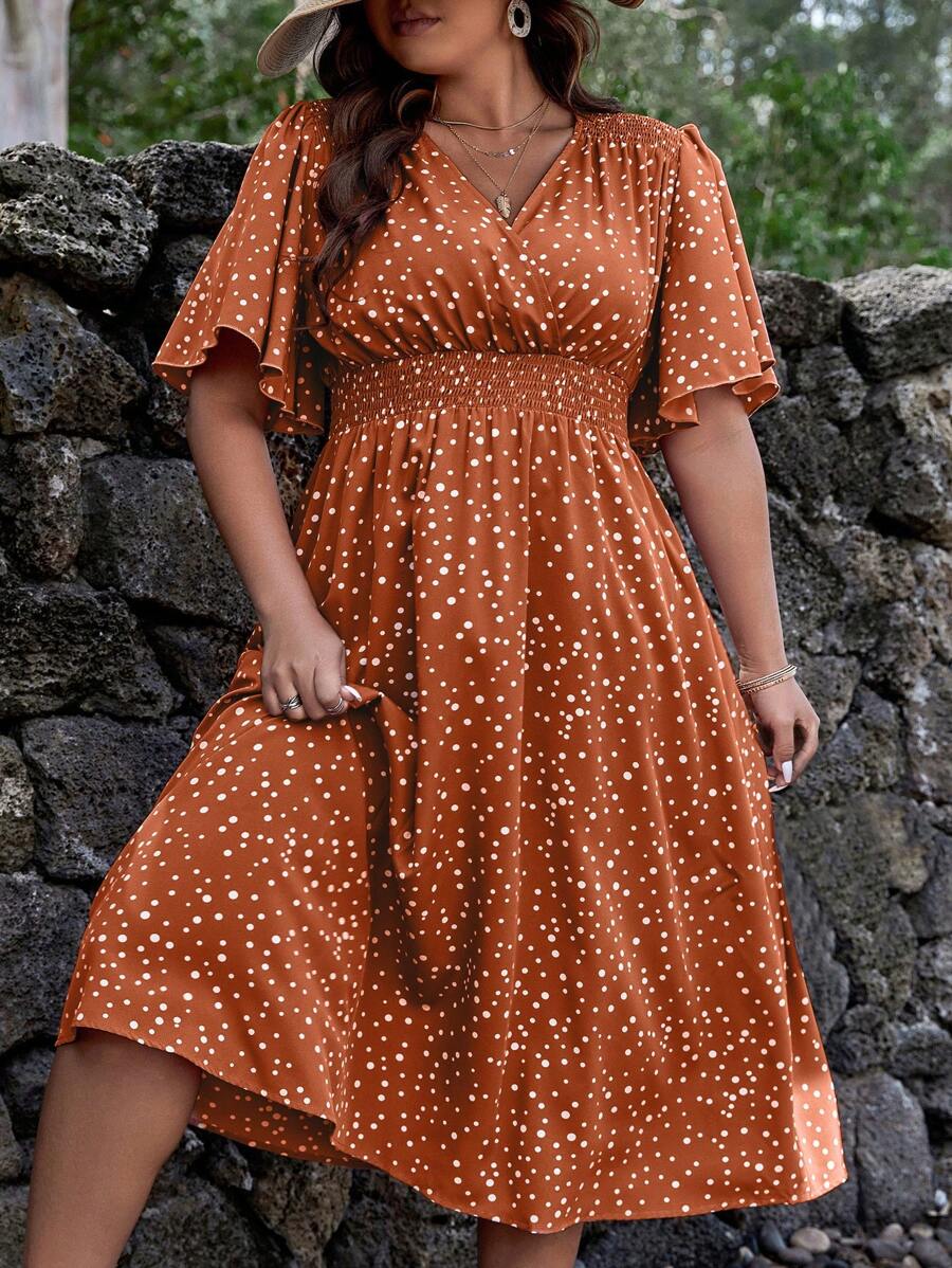SHEIN Clasi Plus Polka Dot Print Butterfly Sleeve Dress