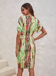 SHEIN LUNE In Toàn bộ tay cánh Váy Wrap Hem - Nhiều màu - Xem 2