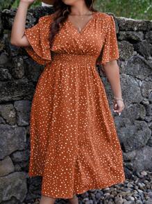SHEIN Clasi Plus Polka Dot Print Butterfly Sleeve Dress