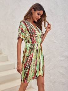 SHEIN LUNE In Toàn bộ tay cánh Váy Wrap Hem - Nhiều màu - Xem 3