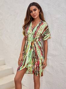 SHEIN LUNE In Toàn bộ tay cánh Váy Wrap Hem - Nhiều màu - Xem 5