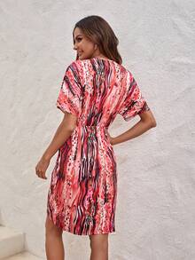 SHEIN LUNE In Toàn bộ tay cánh Váy Wrap Hem - Nhiều màu - Xem 2