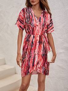SHEIN LUNE In Toàn bộ tay cánh Váy Wrap Hem - Nhiều màu - Xem 3