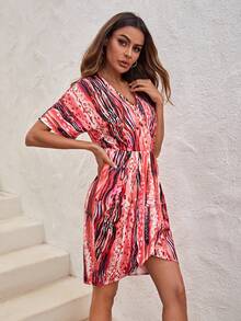 SHEIN LUNE In Toàn bộ tay cánh Váy Wrap Hem - Nhiều màu - Xem 4