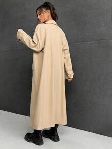 SHEIN EZwear Raglan Sleeve Button Front Trench Coat - Khaki - View 2
