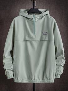 Manfinity RebelGame 男士加大碼寬鬆字母拼接半拉鍊連帽夾克 - 薄荷綠 - 查看 1