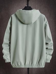 Manfinity RebelGame 男士加大碼寬鬆字母拼接半拉鍊連帽夾克 - 薄荷綠 - 查看 2