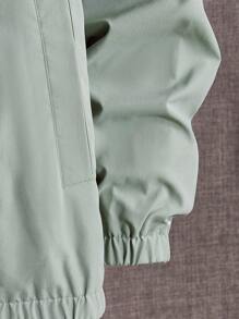 Manfinity RebelGame 男士加大碼寬鬆字母拼接半拉鍊連帽夾克 - 薄荷綠 - 查看 3