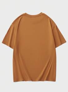 ROMWE MEN Street Life 男士標語&骷髅頭圖案T恤 - 芥末黃 - 查看 2