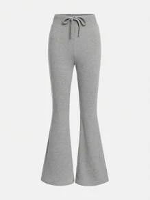 SHEIN Teen Girl Drawstring Waist Solid Sweatpants - Light Grey - View 1