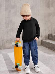 SHEIN Young Boy Slogan & Cartoon Graphic Hoodie