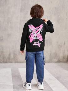 SHEIN Young Boy Slogan & Cartoon Graphic Hoodie