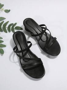 春夏女士坡跟厚底凉鞋 - 黑色 - 查看 4