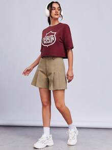 SHEINNeu Slogan Graphic Drop Shoulder Crop Sports Tee - Burgundy - View 4