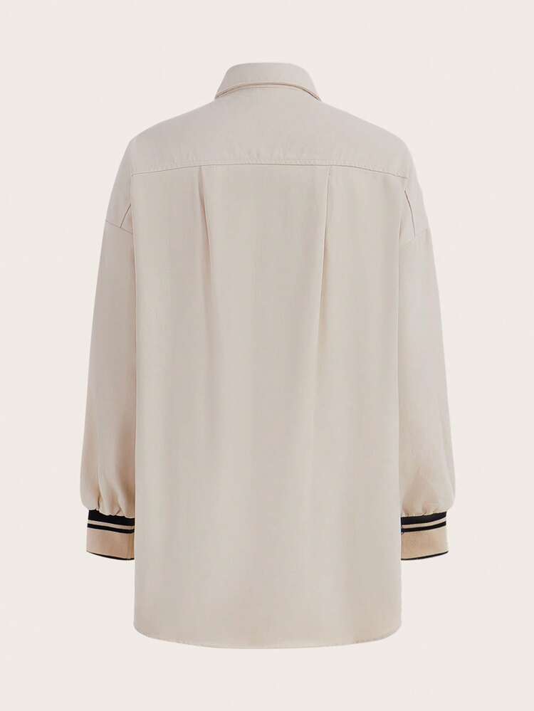 Letter Patched Detail Pocket Front Drop Shoulder Coat