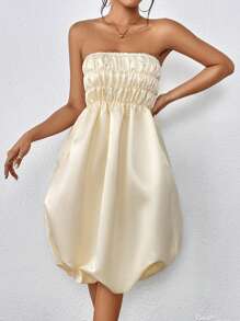 SHEIN Privé فستان انوب موحدة اللون تجاعيد - لون مشمشي - مشاهدة 1