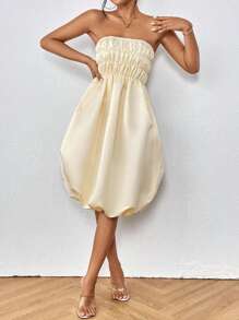 SHEIN Privé فستان انوب موحدة اللون تجاعيد - لون مشمشي - مشاهدة 3