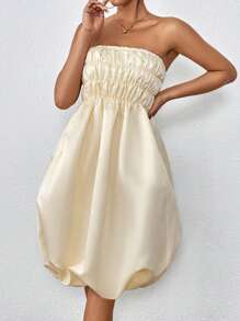 SHEIN Privé فستان انوب موحدة اللون تجاعيد - لون مشمشي - مشاهدة 5