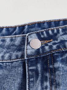 SHEIN EZwear CURVE 大碼破洞毛邊牛仔短褲 - 淺色水洗藍 - 查看 3