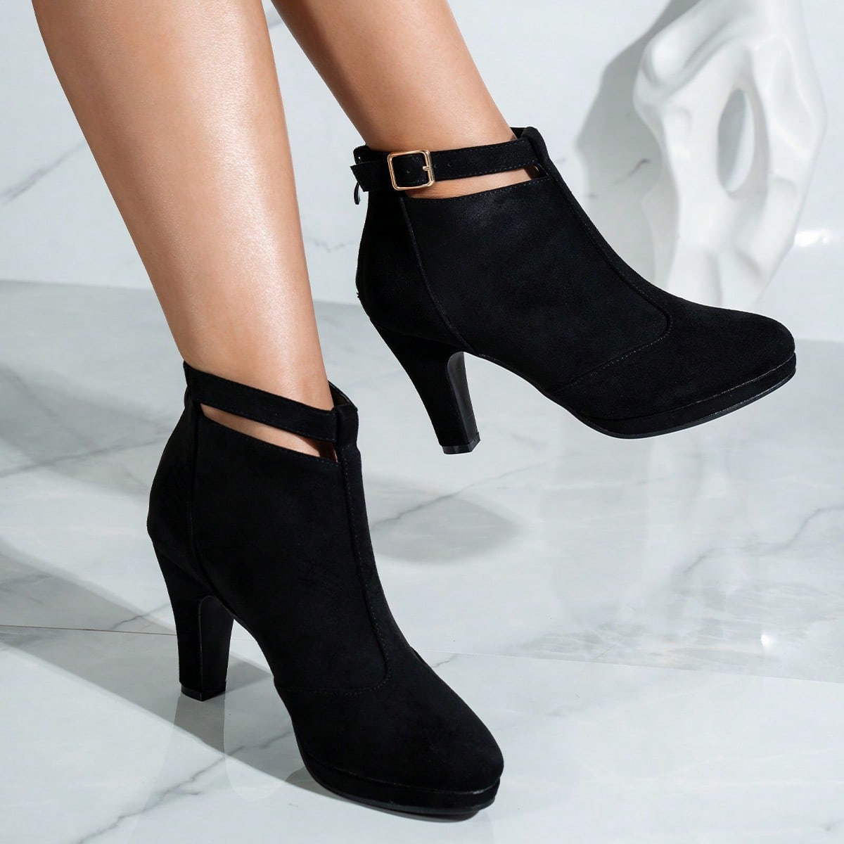 Botas de tobillo de ante versátiles para mujeres, tacón grueso de tacón alto adecuado para ir al trabajo, fiestas, citas, otoño/invierno