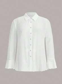 SHEIN EZwear Plus Knot Cuff Button Front Shirt Without Cami Top - White - View 1