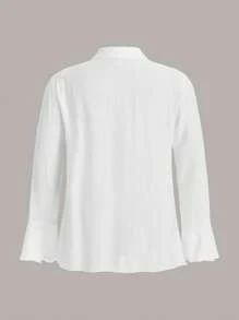 SHEIN EZwear Plus Knot Cuff Button Front Shirt Without Cami Top - White - View 2