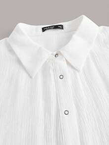 SHEIN EZwear Plus Knot Cuff Button Front Shirt Without Cami Top - White - View 3