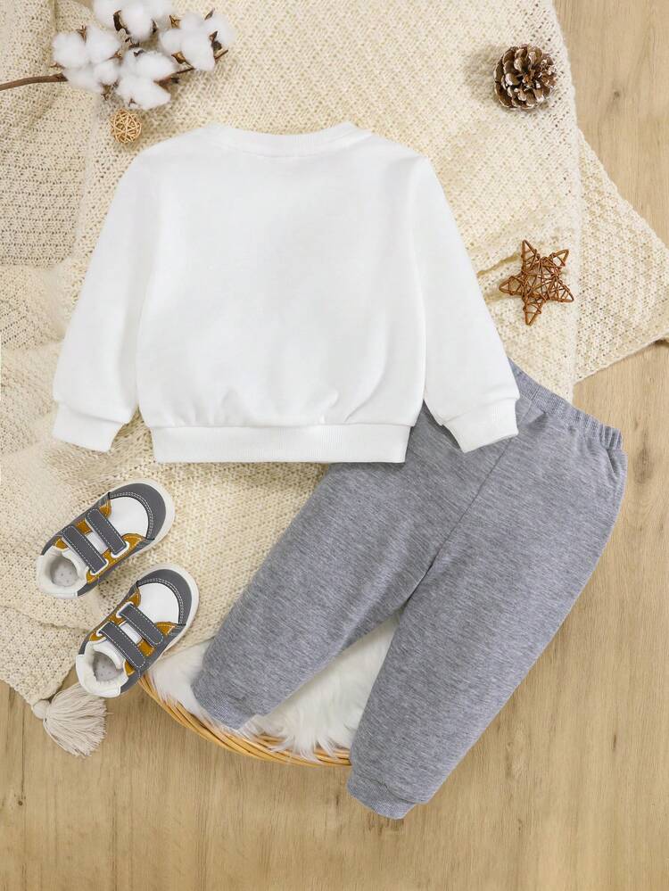 Baby Boy Casual Sporty Letter Print Sweatshirt & Elastic Waist Long Pants Set