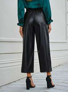 EMERY ROSE 高腰PU皮革直筒褲 - 黑色 - 查看 2