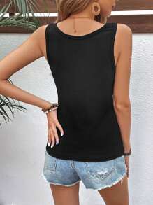 SHEIN LUNE Half Button Ribbed Knit Tank Top