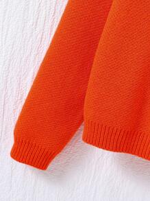 SHEIN 女大童萬聖節圖案插肩袖套頭毛衣 - 橘色 - 查看 5