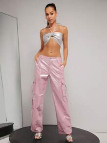 Hauture Lấp lánh Chấm Túi có nắp Quần Cargo - Màu Hồng baby - Xem 3