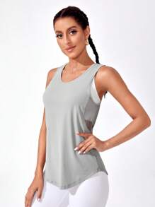 Exploreva Áo ba lỗ thể thao Zip Up Crop TopÁo ba lỗ tập luyện - Màu Xám nhạt - Xem 3