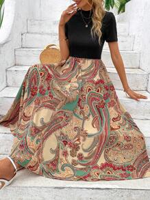 EMERY ROSE Đầm Maxi Cổ Giả In Họa Tiết Paisley Không Có Thắt Lưng Trang Phục Nữ - Nhiều màu - Xem 3