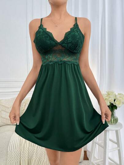 Contrast Kanten Cami Pajama Nightdress view 5