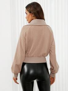 SHEIN LUNE Một nửa khóa kéo Tay Raglan Áo nỉ - Màu be - Xem 2